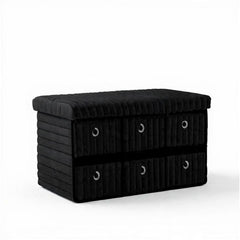 Terra 6 Drawer Folding Ottoman Storage Bench, Ribbed Faux Fur Rectangular Storage Box with Lid, Soft Upholstered Footstool for Bedroom, Hallway & Living Room, Clothes, Toy & Blanket Storage