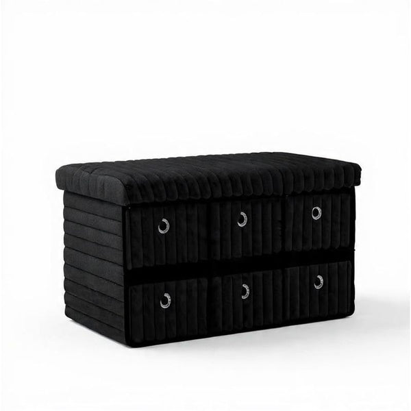 Terra 6 Drawer Folding Ottoman Storage Bench, Ribbed Faux Fur Rectangular Storage Box with Lid, Soft Upholstered Footstool for Bedroom, Hallway & Living Room, Clothes, Toy & Blanket Storage