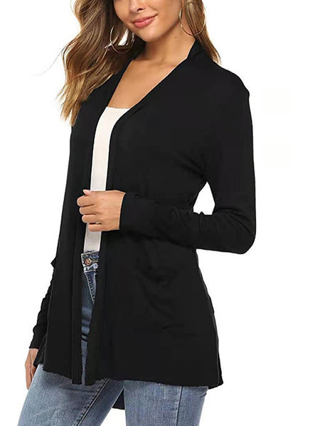 Women Simple Style Cardigan, Solid Color Long Sleeve Knitwear with Pockets, S/ M/ L/ XL/ XXL