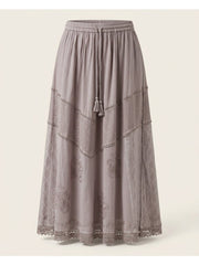 Women'S Indian Boho Maxi Skirt, Embroidered Drawstring Tiered Skirt 18654