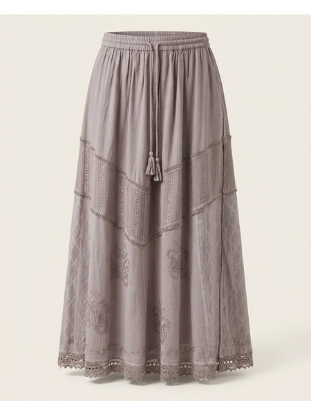 Women'S Indian Boho Maxi Skirt, Embroidered Drawstring Tiered Skirt 18654