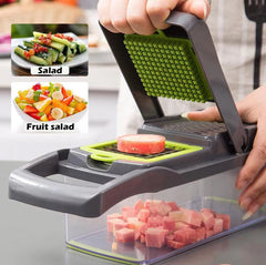 Multi-Purpose 14-in-1 Vegetable Chopper, Slicer, Dicer, and Grater, Kitchen Food Cutter for Onion, Tomato, Cucumber, Carrot, and More, Easy to Use and Clean, Gray