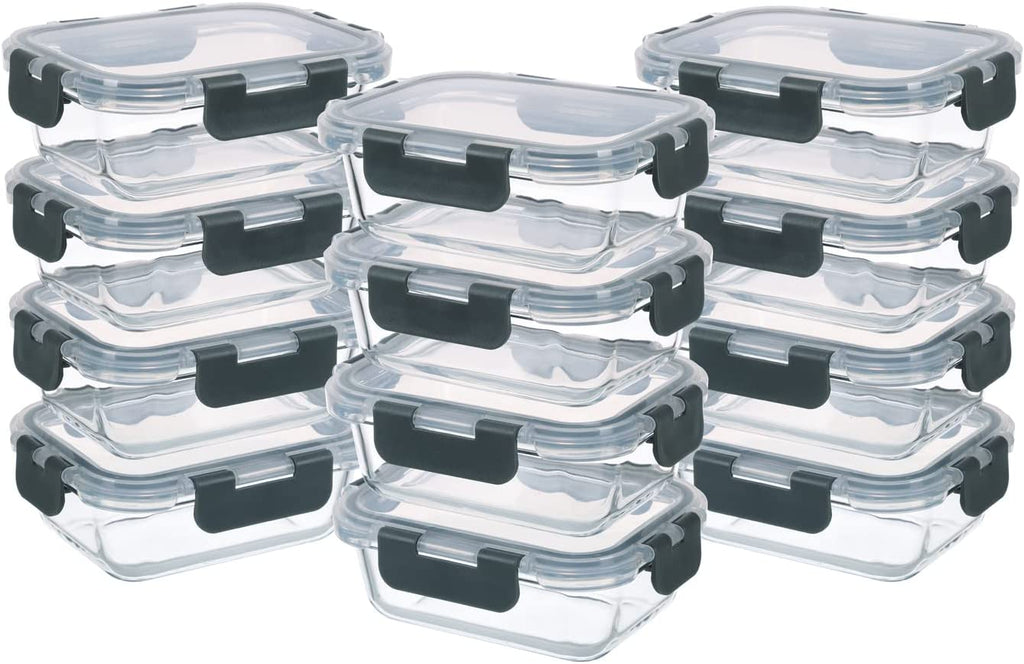 GULFLIN 24-Piece Small Glass Food Storage Containers with Lids Airtight, 1.5 Cup Meal Prep Containers Set, Microwave&Dishwasher Safe, Leak-Proof, Bpa-Free, Grey