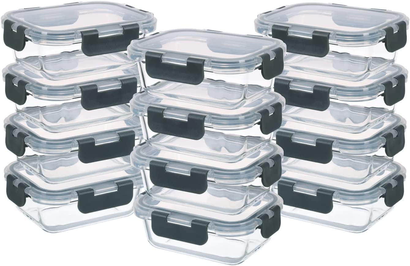 GULFLIN 24-Piece Small Glass Food Storage Containers with Lids Airtight, 1.5 Cup Meal Prep Containers Set, Microwave&Dishwasher Safe, Leak-Proof, Bpa-Free, Grey
