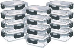 GULFLIN 24-Piece Small Glass Food Storage Containers with Lids Airtight, 1.5 Cup Meal Prep Containers Set, Microwave&Dishwasher Safe, Leak-Proof, Bpa-Free, Grey