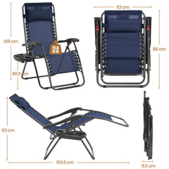 Costoffs 2PCS Zero Gravity Chair Foldable Patio Chair Outdoor, 65cm/72cm Lounge Camping Chair with Unfixed Padded Pillow/Armrest/Footrest, Black/Beige/Grey/Navy Blue for Outdoor Use Only