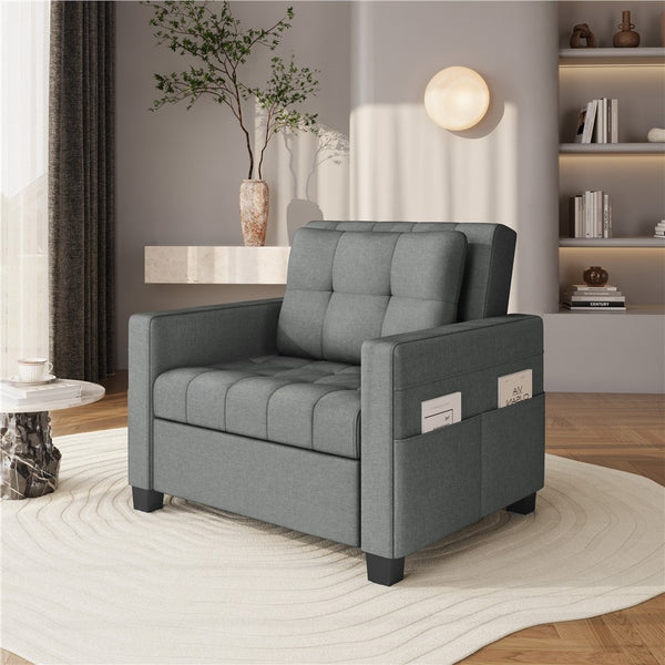 Costoffs 3-in-1 Convertible Sleeper Chair Bed, Tufted Futon Sofa Chair with Adjustable Backrest & Back Pillow, Multi-Function Sleep Chair Bed for Small Space, Apartment, Studio, Guest Room, Home Living Room Furniture
