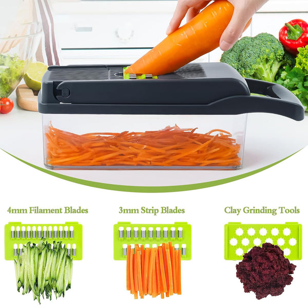 16pcs Vegetable Chopper, Multi-Purpose Fruit Slicer, Handle Food Grater, Vegetable Slicer, Cutter with Container, Onion Chopper with Multiple Interchangeable Blades