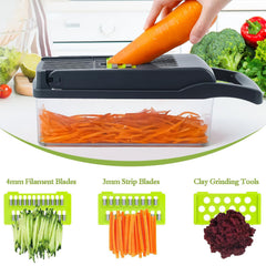16pcs Vegetable Chopper, Multi-Purpose Fruit Slicer, Handle Food Grater, Vegetable Slicer, Cutter with Container, Onion Chopper with Multiple Interchangeable Blades