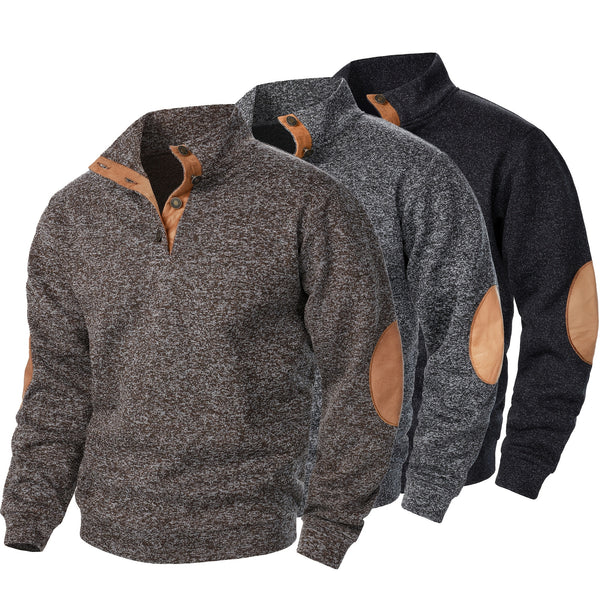 Men'S Long-Sleeve Casual Knit Shirt with a Stand Collar for Autumn And Winter, Suitable for Golf And Camping, Sold in a Set of Three