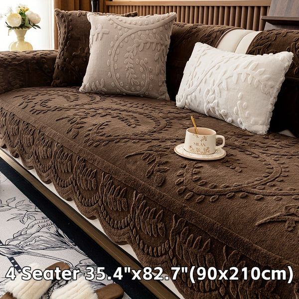 1pc Heavy-Duty Sofa Cover - Beige Floral & Leaf pattern, Non-Slip Couch Protector with Pet-Friendly One-Piece Design, Machine Washable for Living Room, Bedroom, Office - Fits Most Single/Double/Three/Four-Seater Sofas - Modern Home Decor, Sofa for Living