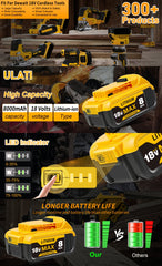 1/2/4pcs 18V 8.0Ah Battery Replacement for Dewalt Power Tool for Dewalt Battery 18V DCB180 DCB181 DCB182 DCB184 DCB200 DCB201 DCB204 And Cordless Power Tools with LED Indicator