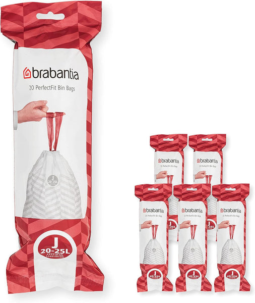 Brabantia Perfectfit Bin Liners (Size G/23-30 Litre) Thick Plastic Trash Bags with Tie Tape Drawstring Handles (40 Bags)