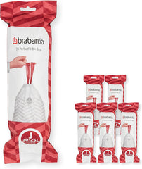 Brabantia Perfectfit Bin Liners (Size G/23-30 Litre) Thick Plastic Trash Bags with Tie Tape Drawstring Handles (40 Bags)