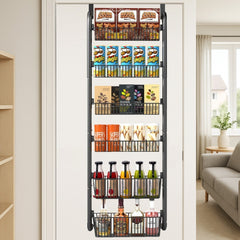 6-Tier Over Door Storage Rack - Heavy Duty Metal Hanging Organizer with Adjustable Shelves 40x150cm for Kitchen Pantry Bathroom - Black