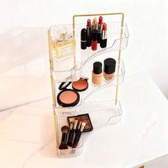 Transparent Triangular Storage Rack Golden Multi-layer, Cosmetic Layered Organizer Design, Suitable for Vanity Bedroom Bathroom, Corner Space Utilization Storage Skincare Products