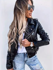 2025 New Cool Biker Style Women's Short Zip Faux PU Leather Jacket - Spring Autumn Sizes S-XL