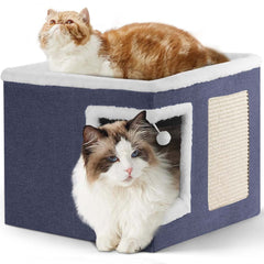 1pc Large Cat Cube House Cosy Foldable Bed Pet Cave Furry Soft Cushions Scratch Pads 42X42X36CM