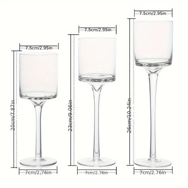 Set of 3pcs Clear Glass Candle Holder Goblet Tealight Holders Stand Candlestick Table Centerpiece Party Decor for Wedding, Christmas, Valentine's Day, Mother's Day and Thanksgiving Day