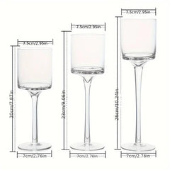Set of 3pcs Clear Glass Candle Holder Goblet Tealight Holders Stand Candlestick Table Centerpiece Party Decor for Wedding, Christmas, Valentine's Day, Mother's Day and Thanksgiving Day