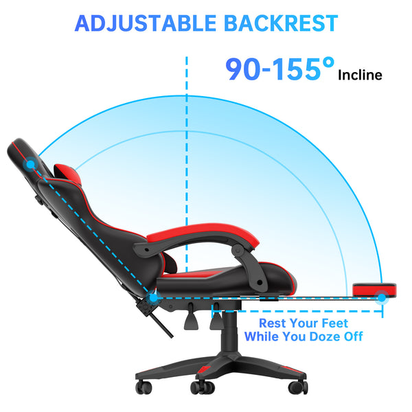 GartistGo Gaming Chair With footrest,Computer Chairs with Lumbar Cushion + Headrest, Height-Adjustable Office Chair for Adults, Girls, Boys