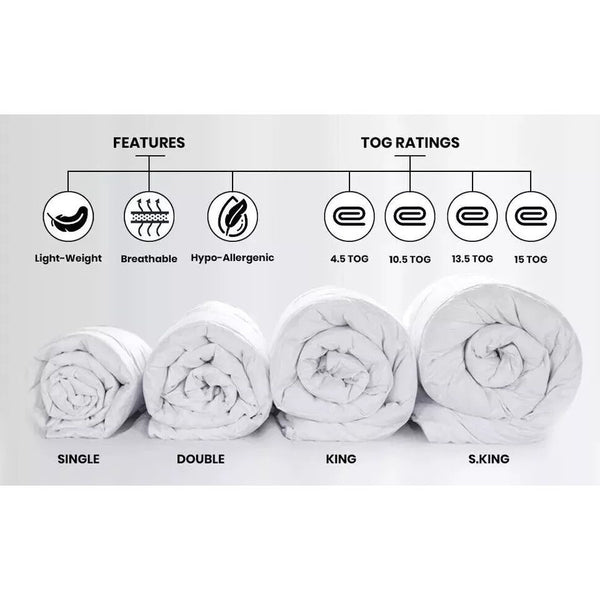 Luxury Hotel Style 1pc Duvet Quilt Insert Comforter Heavy Filling Breathable Fluffy– All Seasons Comfort – Lightweight Summer to Warm Winter – 4.5 10.5 13.5 15 Tog – Single Double Super King Bedding Size