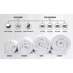 Luxury Hotel Style 1pc Duvet Quilt Insert Comforter Heavy Filling Breathable Fluffy– All Seasons Comfort – Lightweight Summer to Warm Winter – 4.5 10.5 13.5 15 Tog – Single Double Super King Bedding Size