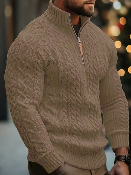 2025 Winter American Stand-Up Collar Half-Zip Knit Aran Sweater Mr. Pony Knitwear Pullover Card