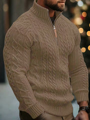 2025 Winter American Stand-Up Collar Half-Zip Knit Aran Sweater Mr. Pony Knitwear Pullover Card