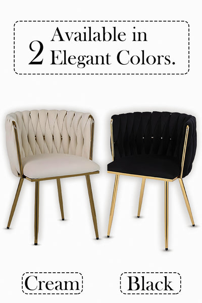 Set of 2 x Luxury Velvet/Metal Upholstered Seat Woven Dining Kitchen Home Restaurant Bar Pub Stool Chair (Cream/Gold)