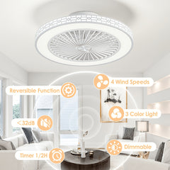 [Smart Ceiling Fan]Low-profile Ceiling Fan with Dimmable Light And Remote Control, Modern Smart LED Ceiling Fan with Lamp, 50.8cm, Dimmable, 3000-6500K, 6 Wind Speeds, Timer, Memory Function, Lamp with Fan for Living Room, Bedroom, And Dining Room