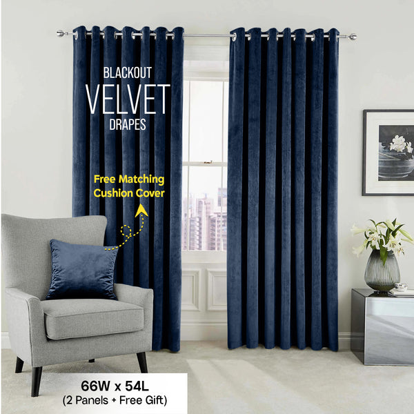 2pc Luxury Velvet Curtain Panels with Free Matching Velvet Cushion Cover – Thermal Insulated Grommet Top Drapes, Energy Saving Curtain Panels for Bedroom & Living Room Home Decor, Perfect Holiday Gift