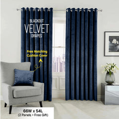 2pc Luxury Velvet Curtain Panels with Free Matching Velvet Cushion Cover – Thermal Insulated Grommet Top Drapes, Energy Saving Curtain Panels for Bedroom & Living Room Home Decor, Perfect Holiday Gift