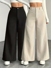 New 2pcs Set Women'S Comfortable, Stylish, Elegant High-Waisted Cargo Wide-Leg Pants