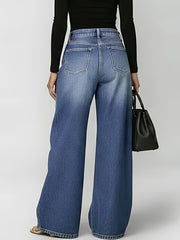 New Retro Style Denim Jeans for Women, with Metal Eyelets Designed for Casual And Loose Fit, High Waisted And Wide Leg Jeans, Street Cool Women'S Clothing, Black Retro Blue Light Blue Women'S Straight Leg Denim Pants