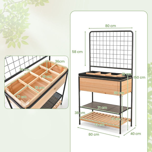Raised Garden Bed with Trellis and 2-Tier Storage Shelves