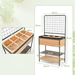 Raised Garden Bed with Trellis and 2-Tier Storage Shelves