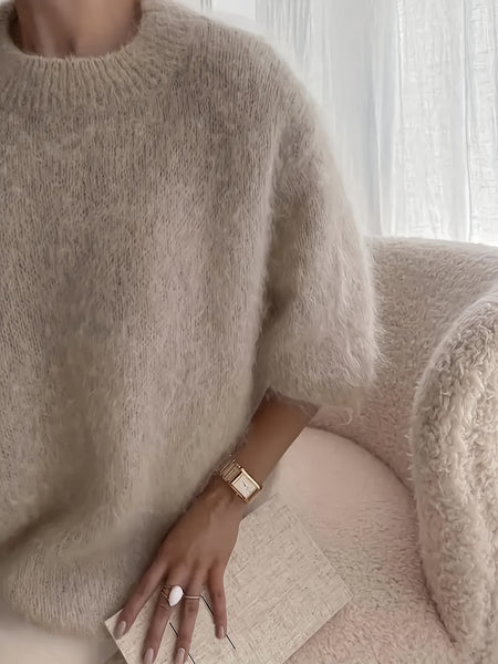 Women's Plush Sweater, High-Quality Alpaca Alpaca Material, Elegant Women's Wear, Essential for Outings, Comfortable and Fitted, Autumn and Winter