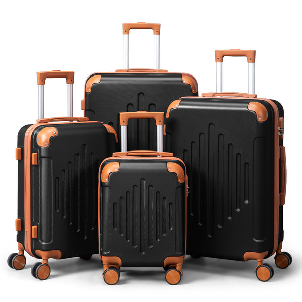 4/5pcs Hard Shell Luggage Set, Expandable & Lightweight Hardside Suitcase With 360° Spinner Wheels (12, 16, 20, 24, 28 Inch) - Stylish White Paired With Brown Luggage
