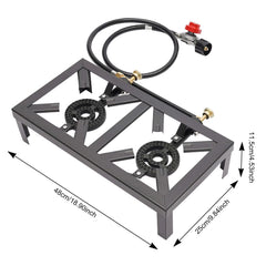Portable Double Burner Outdoor Gas Stove Propane Cooker with Adjustable 0-10Psi Regulator Hose for Patio Camping, BBQ, Home