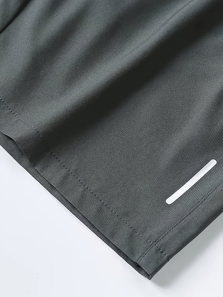 5pcs Men'S Outdoor Sports Quick-Dry Shorts, Breathable Comfort Spandex Blend with Zipper Pockets And Drawstring, Featuring Silvery Reflective Strips, Elastic Waistband, Suitable for Climbing, Tennis, Running, And Outdoor Activities