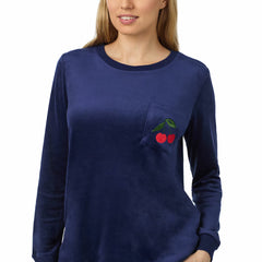 Jane & Bleecker Women'S Silky Plush Pyjama Set in Navy Cherries