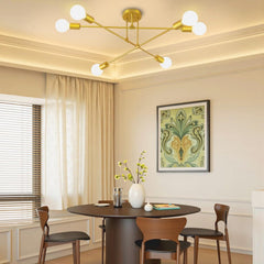 6-Light Modern Gold Sputnik Chandelier, Industrial Semi Flush Mount Ceiling Light Fixture, E27 Hardwired Metal Lamp for Living Room Dining Room