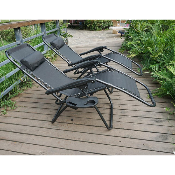 2 x Zero Gravity Reclining Garden Chair Sun Beach Lounger Recliner Outdoor Black