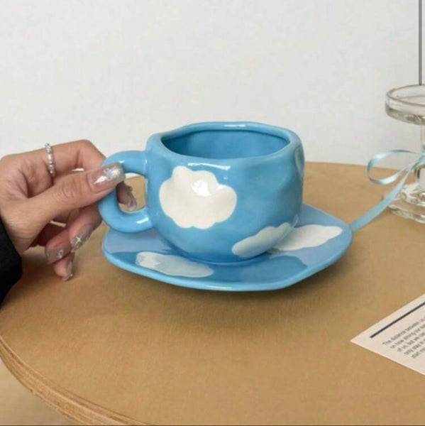 1pc Ceramic Coffee Cup And Saucer, Korean-Style Ins Style Retro Hand-Knotted Mug, High-Looking Fresh Breakfast Milk Cup, Office Water Cup, Tea Cup, Suitable for Home Use, Parties, Gift Giving