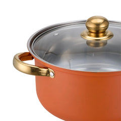 Stainless Steel Soup Pot Set (10PCS), Multi-Purpose Household Milk and Soup Pots, Multiple Sizes for Daily Cooking, Hot Pot and Noodles, Gold-Plated Handle, Orange