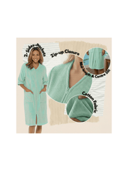 Women’s Zip-Up Cotton Bathrobe – Soft Terry Towelling Dressing Gown, Absorbent Towel Robe for Home & Spa Use