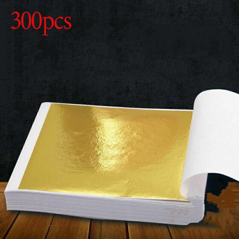 300 Sheets Golden Leaf Paper - Premium Quality, Easy Application, Versatile Use for Arts, Crafts, DIY Projects, Gilding, Decorations, Picture Frames, Sculpture, Furniture - Imitation Golden Foil, Picture Frame Decoration | Golden Leaf Texture |