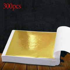 300 Sheets Golden Leaf Paper - Premium Quality, Easy Application, Versatile Use for Arts, Crafts, DIY Projects, Gilding, Decorations, Picture Frames, Sculpture, Furniture - Imitation Golden Foil, Picture Frame Decoration | Golden Leaf Texture |
