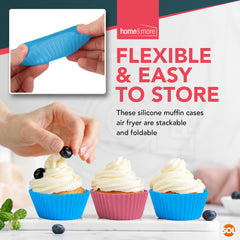 24–48 Pack Silicone Cupcake Cases Reusable | Non Stick Muffin Baking Cups & Cake Moulds | Dishwasher Safe Heat Resistant Cupcake Moulds for Oven & Air Fryer | Colourful Flexible Silicone Baking Cases for Muffins, Cupcakes & Desserts